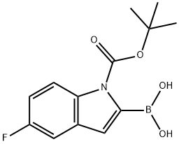 N-叔丁氧羰基-5-氟吲哚-2-硼酸 结构式
