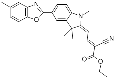 ethyl 2-cyano-4-[1,3-dihydro-1,3,3-trimethyl-5-(5-methyl-2-benzoxazolyl)-2H-indole-2-ylidene]-2-butenoate 结构式