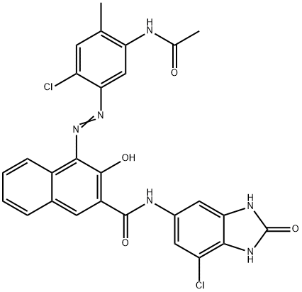 4-[[5-(acetylamino)-2-chloro-4-methylphenyl]azo]-N-(7-chloro-2,3-dihydro-2-oxo-1H-benzimidazol-5-yl)-3-hydroxynaphthalene-2-carboxamide 结构式