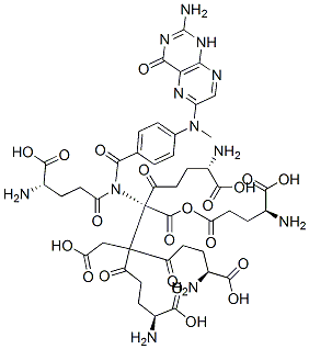 (2S,7R,11S)-2,11-diamino-6-[(4S)-4-amino-4-carboxy-butanoyl]-7-[[(4S)-4-amino-4-carboxy-butanoyl]-[4-[(2-amino-4-oxo-1H-pteridin-6-yl)methylamino]benzoyl]amino]-7-[(4S)-4-amino-4-carboxy-butanoyl]oxycarbonyl-6-(carboxymethyl)-5,8-dioxo-dodecanedioic acid 结构式