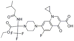 3-Quinolinecarboxylic acid, 1-cyclopropyl-7-[4-[1-(ethoxycarbonyl)-2,2,2-trifluoro-1-[(3-Methyl-1-oxobutyl)aMino]ethyl]-1-piperazinyl]-6-fluoro-1,4-dihydro-4-oxo- 结构式