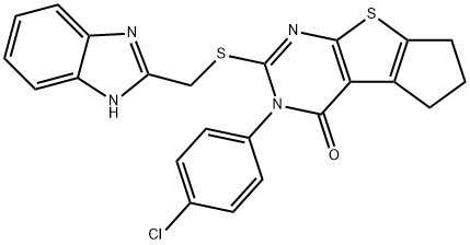 2-[(1H-benzimidazol-2-ylmethyl)sulfanyl]-3-(4-chlorophenyl)-3,5,6,7-tetrahydro-4H-cyclopenta[4,5]thieno[2,3-d]pyrimidin-4-one 结构式