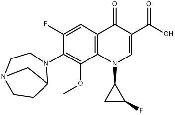 7-(1,4-二氮杂双环[3.2.1]辛-4-基)-6-氟-1-[(1R,2S)-2-氟环丙基]-1,4-二氢-8-甲氧基-4-氧代-3-喹啉甲酸 结构式