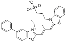 3-ethyl-2-[2-methyl-3-[3-(3-sulphonatopropyl)-3H-benzothiazol-2-ylidene]prop-1-enyl]-5-phenylbenzoxazolium 结构式