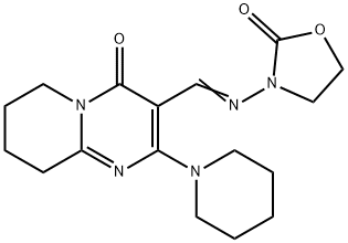 6,7,8,9-Tetrahydro-3-[[(2-oxo-3-oxazolidinyl)imino]methyl]-2-(1-piperidinyl)-4H-pyrido[1,2-a]pyrimidin-4-one 结构式