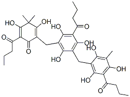 3,5-Dihydroxy-4,4-dimethyl-2-(1-oxobutyl)-6-[[2,4,6-trihydroxy-3-(1-oxobutyl)-5-[[2,4,6-trihydroxy-3-methyl-5-(1-oxobutyl)phenyl]methyl]phenyl]methyl]-2,5-cyclohexadien-1-one 结构式