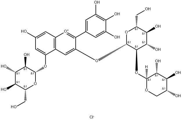 氯化花翠素 3-桑布双糖苷-5-葡糖苷 结构式