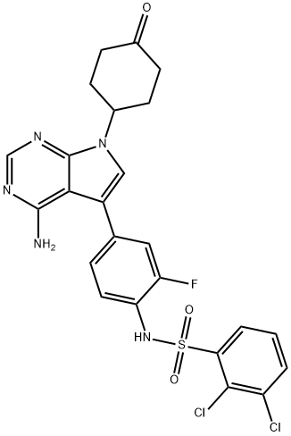 N1-[4-[4-氨基-7-(4-氧代环己基)-7H-吡咯并[2,3-D]嘧啶-5-基]-2-氟苯基]-2,3-二氯-1-苯磺酰胺 结构式