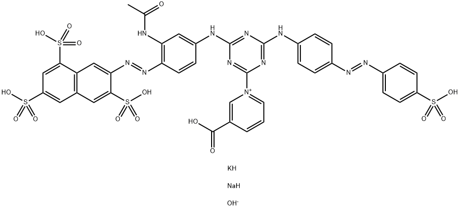 1-[4-[[3-(Acetylamino)-4-[(3,6,8-trisulfo-2-naphthalenyl)azo]phenyl]amino]-6-[[4-[(4-sulfophenyl)azo]phenyl]amino]-1,3,5-triazin-2-yl]-3-carboxy-pyridinium, hydroxide, potassium sodium salt 结构式