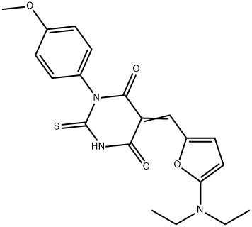 4,6(1H,5H)-Pyrimidinedione,  5-[[5-(diethylamino)-2-furanyl]methylene]dihydro-1-(4-methoxyphenyl)-2-thioxo- 结构式