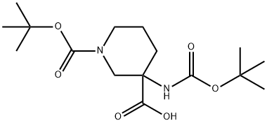1-BOC-3-BOC-氨基-3-哌啶甲酸 结构式