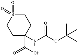 2H-Thiopyran-4-carboxylicacid,4-[[(1,1-dimethylethoxy)carbonyl]amino]tetrahydro-,1,1-dioxide(9CI) 结构式