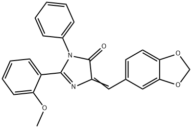 4H-Imidazol-4-one,  5-(1,3-benzodioxol-5-ylmethylene)-3,5-dihydro-2-(2-methoxyphenyl)-3-phenyl- 结构式