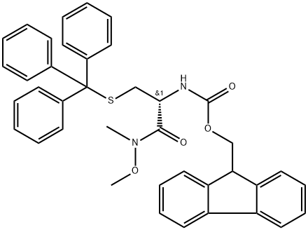 9H-Fluoren-9-ylmethylN-[(1R)-1-[methoxy(methyl)carbamoyl]-2-[(triphenylmethyl)sulfanyl]ethyl]carbamate 结构式