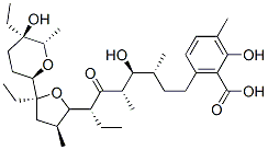 6-[(3R,4S,5S,7R)-7-[(2S,3S,5S)-5-ethyl-5-[(2R,5R,6S)-5-ethyl-5-hydroxy-6-methyl-oxan-2-yl]-3-methyl-oxolan-2-yl]-4-hydroxy-3,5-dimethyl-6-oxo-nonyl]-2-hydroxy-3-methyl-benzoic acid 结构式