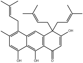 3,8,9-trihydroxy-6-methyl-4,4,5-tris(3-methylbut-2-enyl)anthracen-1(4H)-one  结构式