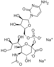 N-乙酰基-ALPHA-神经氨酸 7-乙酸酯 2-(5'-胞苷酸氢酯) 结构式