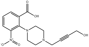 2-[4-(4-HYDROXYBUT-2-YNYL)PIPERAZIN-1-YL]-3-NITROBENZOIC ACID 结构式