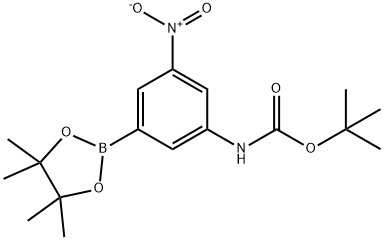 氨基甲酸, [3-硝基-5-(4,4,5,5-四甲基-1,3,2-二氧杂环己硼烷-2-基)苯基]-, 1,1-二甲基乙酯 (9CI) 结构式