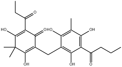 3,5-Dihydroxy-4,4-dimethyl-2-(1-oxopropyl)-6-[[2,4,6-trihydroxy-3-methyl-5-(1-oxobutyl)phenyl]methyl]-2,5-cyclohexadien-1-one 结构式