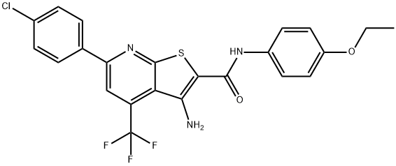 3-amino-6-(4-chlorophenyl)-N-(4-ethoxyphenyl)-4-(trifluoromethyl)thieno[2,3-b]pyridine-2-carboxamide 结构式