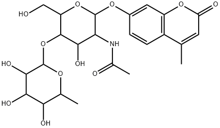 7-[[2-(乙酰氨基)-2-脱氧-4-O-(6-脱氧-ALPHA-L-吡喃半乳糖基)-BETA-D-吡喃葡萄糖基]氧基]-4-甲基-2H-1-苯并吡喃-2-酮 结构式