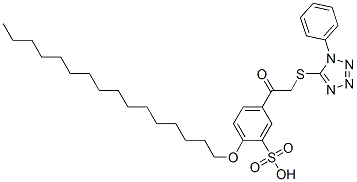 2-(hexadecyloxy)-5-[[(1-phenyl-1H-tetrazol-5-yl)thio]acetyl]benzenesulphonic acid 结构式