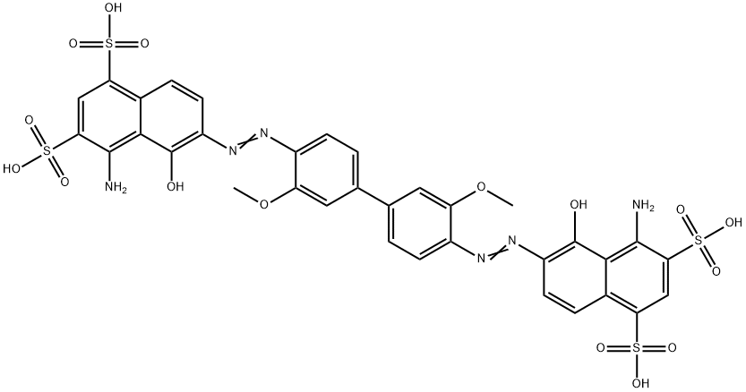 6,6'-[(3,3'-dimethoxy[1,1'-biphenyl]-4,4'-diyl)bis(azo)]bis[4-amino-5-hydroxynaphthalene-1,3-disulphonic] acid 结构式