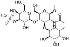 甲基 O-6-脱氧-ALPHA-L-吡喃半乳糖基-(1-3)-O-[3-O-磺基-BETA-D-吡喃半乳糖基-(1-4)]-2-(乙酰氨基)-2-脱氧-BETA-D-吡喃葡萄糖苷 结构式