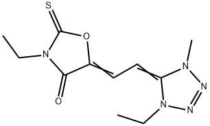 3-ethyl-5-[(1-ethyl-1,4-dihydro-4-methyl-5H-tetrazol-5-ylidene)ethylidene]-2-thioxooxazolidin-4-one 结构式