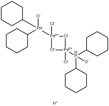 DIHYDROGEN DI-MU-CHLORODICHLOROBIS(DICYCLOHEXYLPHOPHINITO-KP)DIPALLADATE(2-) 结构式