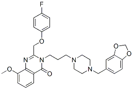 4(3H)-Quinazolinone,  3-[3-[4-(1,3-benzodioxol-5-ylmethyl)-1-piperazinyl]propyl]-2-[(4-fluorophenoxy)methyl]-8-methoxy- 结构式