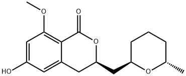 (3R)-3β-[[(2R)-6α-Methyltetrahydro-2H-pyran-2β-yl]methyl]-6-hydroxy-8-methoxy-3,4-dihydro-1H-2-benzopyran-1-one 结构式