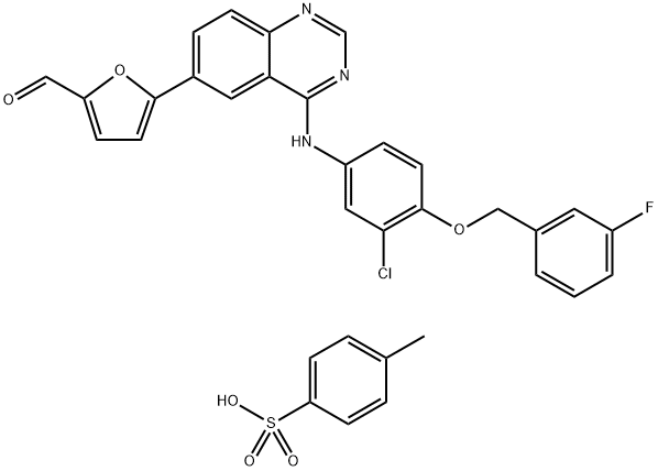 5-[4-((3-CHLORO-4-((3-FLUOROBENZYL)OXY)PHENYL)AMINO)QUINAZOLIN-6-YL]-2-FURALDEHYDE 结构式