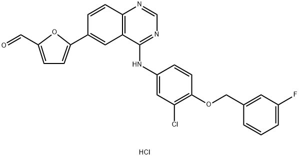 5-(4-((3-氯-4-((3-氟苄基)氧基)苯基)氨基)喹唑啉-6-基)呋喃-2-甲醛盐酸盐 结构式