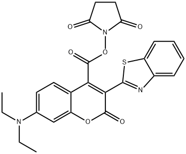 2,5-Pyrrolidinedione, 1-[[[3-(2-benzothiazolyl)-7-(diethylaMino)-2-oxo-2H-1-benzopyran-4-yl]carbonyl]oxy]- 结构式