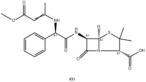 potassium [2S-[2alpha,5alpha,6beta(S*)]]-6-[[[(3-methoxy-1-methyl-3-oxoprop-1-enyl)amino]phenylacetyl]amino]-3,3-dimethyl-7-oxo-4-thia-1-azabicyclo[3.2.0]heptane-2-carboxylate 结构式