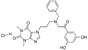 7-[3-[[2-(3,5-dihydroxyphenyl)-2-oxoethyl](phenylmethyl)amino]propyl]-3,7-dihydro-1,3-dimethyl-1H-purine-2,6-dione monohydrochloride 结构式