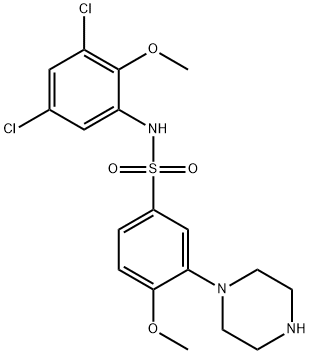 N-(3,5-二氯-2-甲氧基苯基)-4-甲氧基-3-(1-哌嗪基)苯磺酰胺 盐酸盐 结构式
