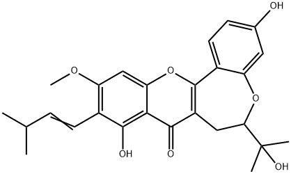 6,7-Dihydro-3,9-dihydroxy-6-(1-hydroxy-1-methylethyl)-11-methoxy-10-(3-methyl-1-butenyl)-8H-[1]benzopyrano[3,2-d][1]benzoxepin-8-one 结构式