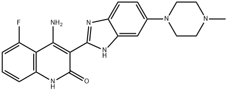 4-氨基-5-氟-3-[5-(4-甲基哌嗪-1-基)-1H-苯并咪唑-2-基]喹啉-2(1H)-酮 结构式