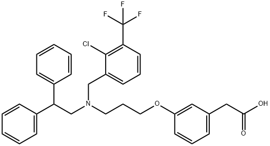 3-[3-[[[2-氯-3-(三氟甲基)苯基]甲基](2,2-联苯基乙基)氨基]丙氧基]苯乙酸盐酸盐 结构式