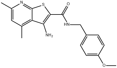 3-氨基-N-[(4-甲氧基苯基)甲基]-4,6-二甲基噻吩并[2,3-B]吡啶-2-甲酰胺 结构式