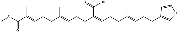 (2E,6E)-10-[(1Z,4E)-7-(3-Furyl)-4-methyl-4-heptenylidene]-2,6-dimethyl-2,6-undecadienedioic acid 1-methyl ester 结构式