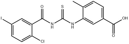 3-[[[(2-CHLORO-5-IODOBENZOYL)AMINO]THIOXOMETHYL]AMINO]-4-METHYL-BENZOIC ACID 结构式