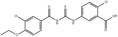 2-CHLORO-5-[[[(3-CHLORO-4-ETHOXYBENZOYL)AMINO]THIOXOMETHYL]AMINO]-BENZOIC ACID 结构式
