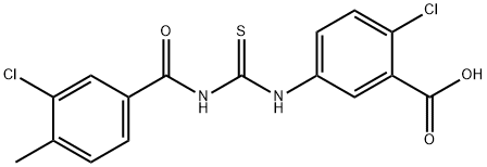 2-CHLORO-5-[[[(3-CHLORO-4-METHYLBENZOYL)AMINO]THIOXOMETHYL]AMINO]-BENZOIC ACID 结构式