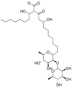 2-O-吡喃鼠李糖基-吡喃鼠李糖基-3-羟基癸酰-3-羟基癸酸酯 结构式