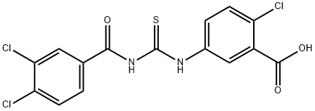 2-CHLORO-5-[[[(3,4-DICHLOROBENZOYL)AMINO]THIOXOMETHYL]AMINO]-BENZOIC ACID 结构式