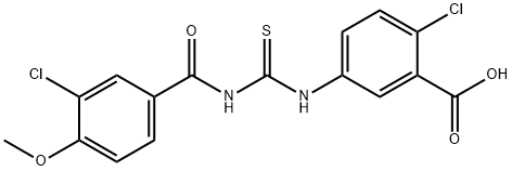 2-CHLORO-5-[[[(3-CHLORO-4-METHOXYBENZOYL)AMINO]THIOXOMETHYL]AMINO]-BENZOIC ACID 结构式